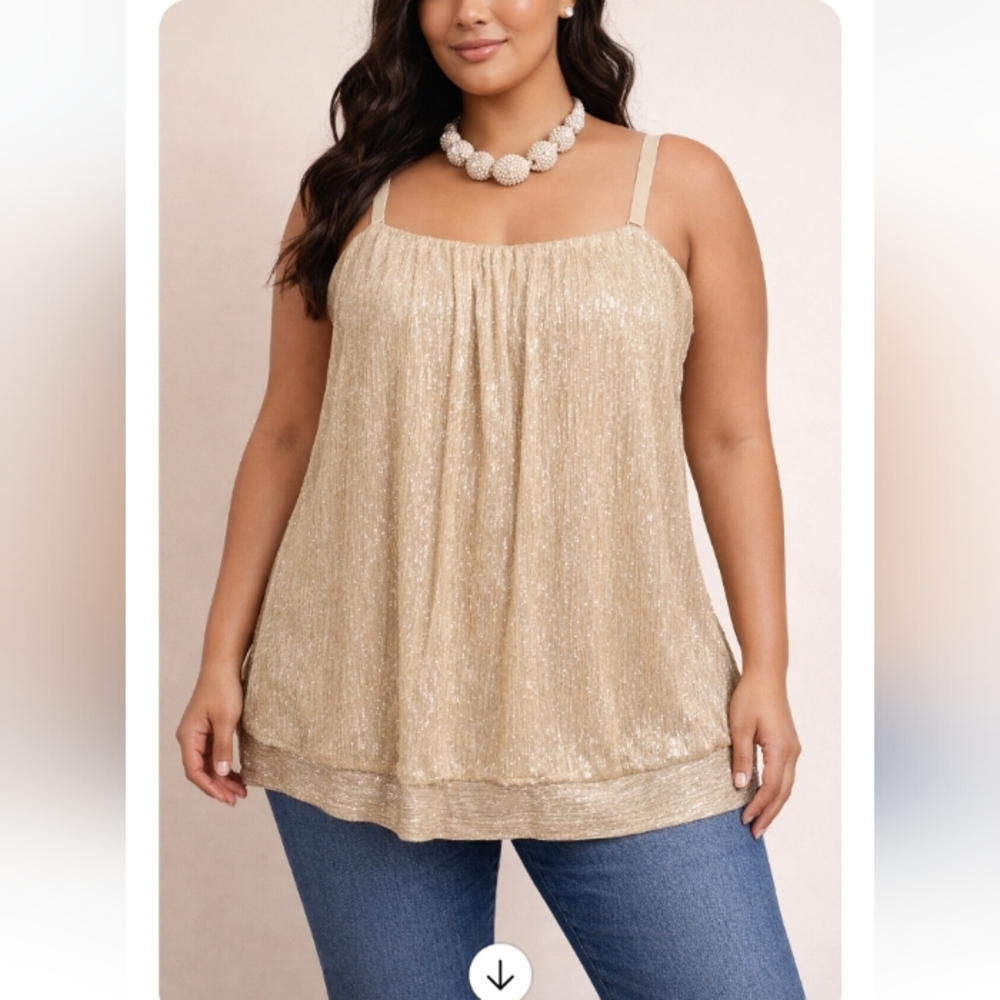 Lane Bryant Shimmery Gold Sleeveless Pleated Tank